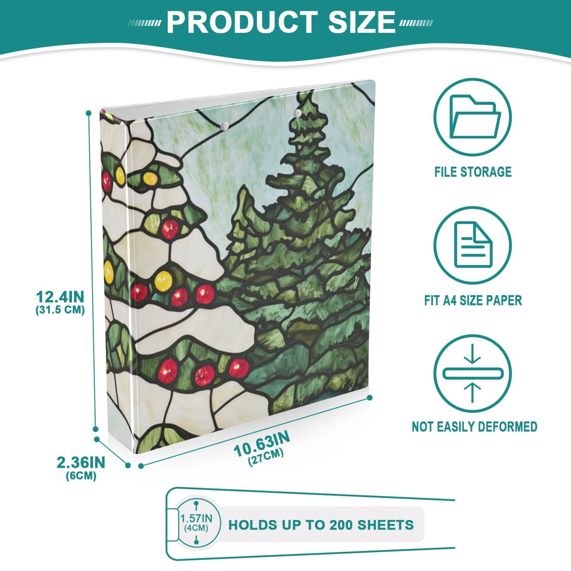Christmas Tree Snow 3 Ring Binders 1.5 inch Hardcover File Folders with Interior Pockets A4 Size Organizer for School Office Hospital