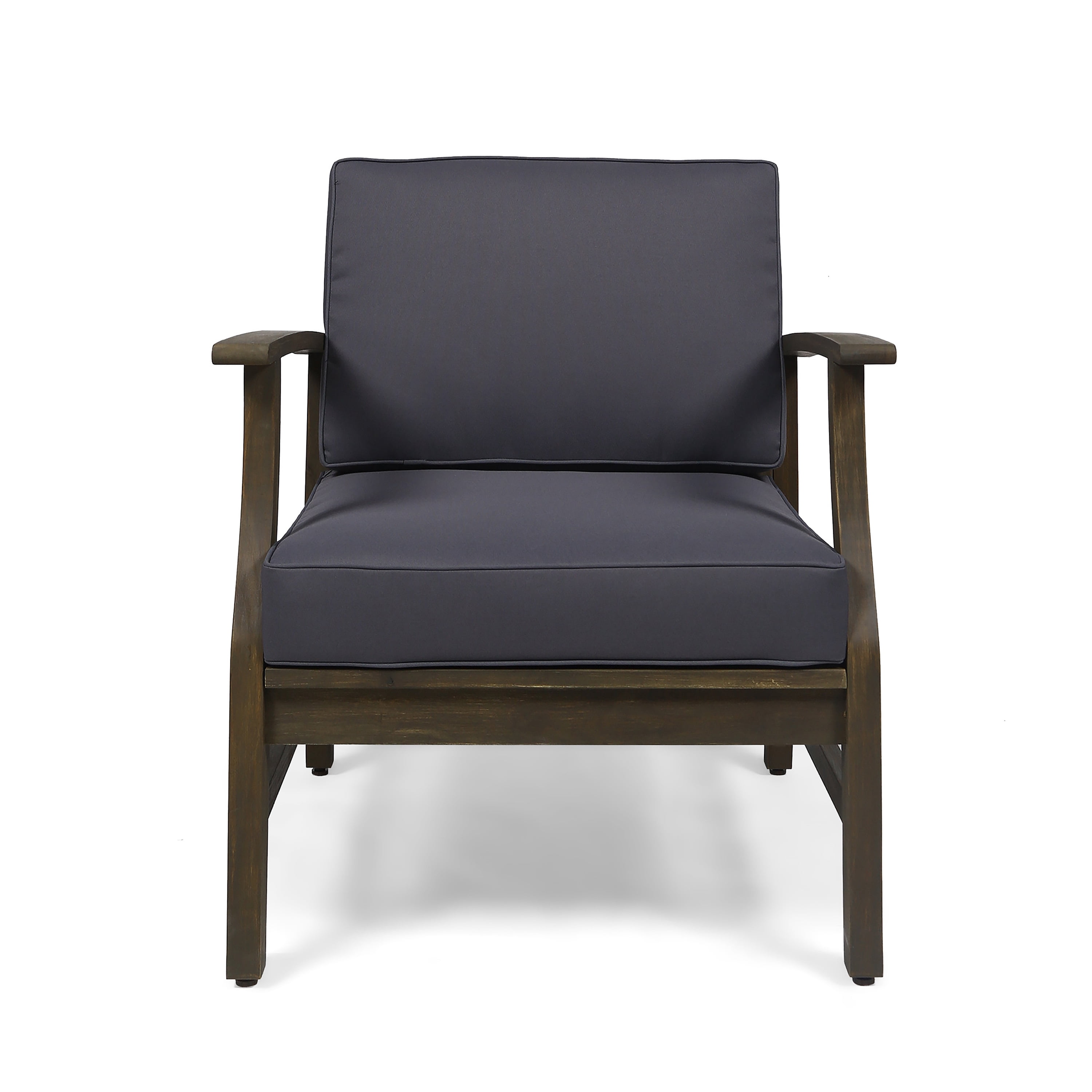 Outdoor Single Acacia Wood Club Chair, Comfort Leisure Seat for Patio Garden, Dark Gray