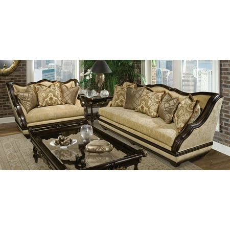 Benetti S Beladonna Walnut Finish Golden Sand Sofa Chair And A Half Set 2pcs