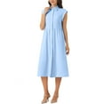 thumbnail image 4 of INSPIRE CHIC Women's Sleeveless Dresses Collared Button Down Belted Waist Midi Work Dresses XS Blue, 4 of 5