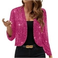 thumbnail image 2 of Cropped Sequin Cardigans for Women Long Sleeve Open Front Glitter Party Coats Ladies Sparkle Short Blazer Hot Pink XL, 2 of 8
