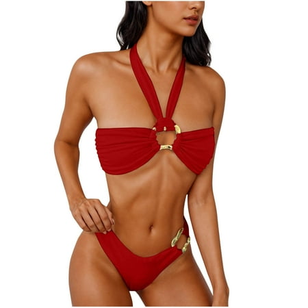 Oplxuo Women s High Waisted Bikini Sets Sexy Backless Halter Neck Swimsuits Tummy Control Cheeky 2 Piece Bathing Suits