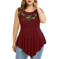 thumbnail image 1 of Weiqiqre T-Shirts pour Femmes, Grande Taille Femmes Dentelle Florale Unie Col Rond Asymétrique Sans Manches Hauts Blouse, 1 of 6