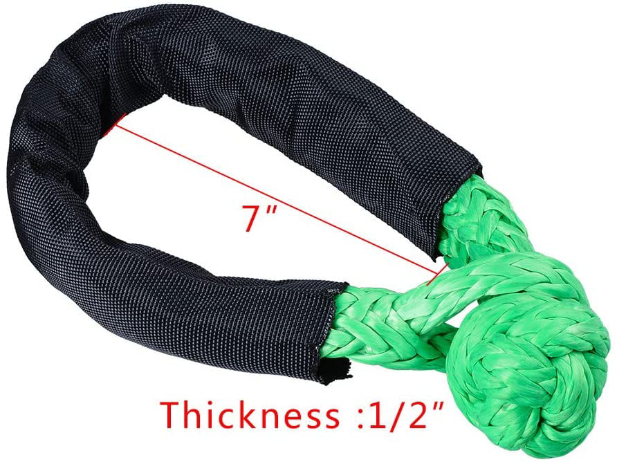 2 Sets Recovery Snatch Ring RED UHMWPE 1/2 inch Synthetic Soft Shackle Green Rope with Protective Sleeve for Sailing SUV ATV UTV 4X4 Towing Truck Climbing Boating