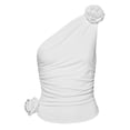 thumbnail image 2 of Womenacute;s Solid Color Tank Tops, Summer One Shoulder Sleeveless 3D Rosette Ruched Tops, 2 of 10