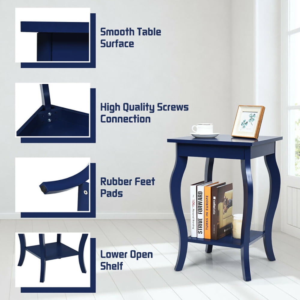Finihen End Side Table, Square Nightstand, Set of 2 Side Table Sofa Table Night Stand with Shelf, for Living Room, Bedroom, Blue