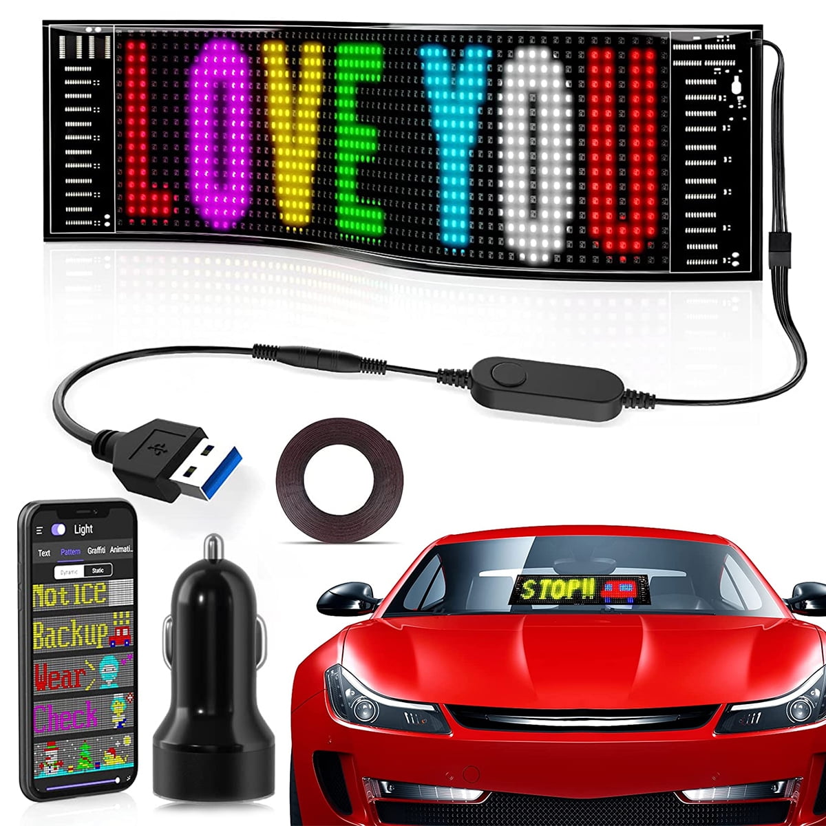 Upgraded LED Display Screen Controlled Open LED Sign Bluetooth App Car LED Display Screen Picture Lights & Mini Accent Spotlights 
