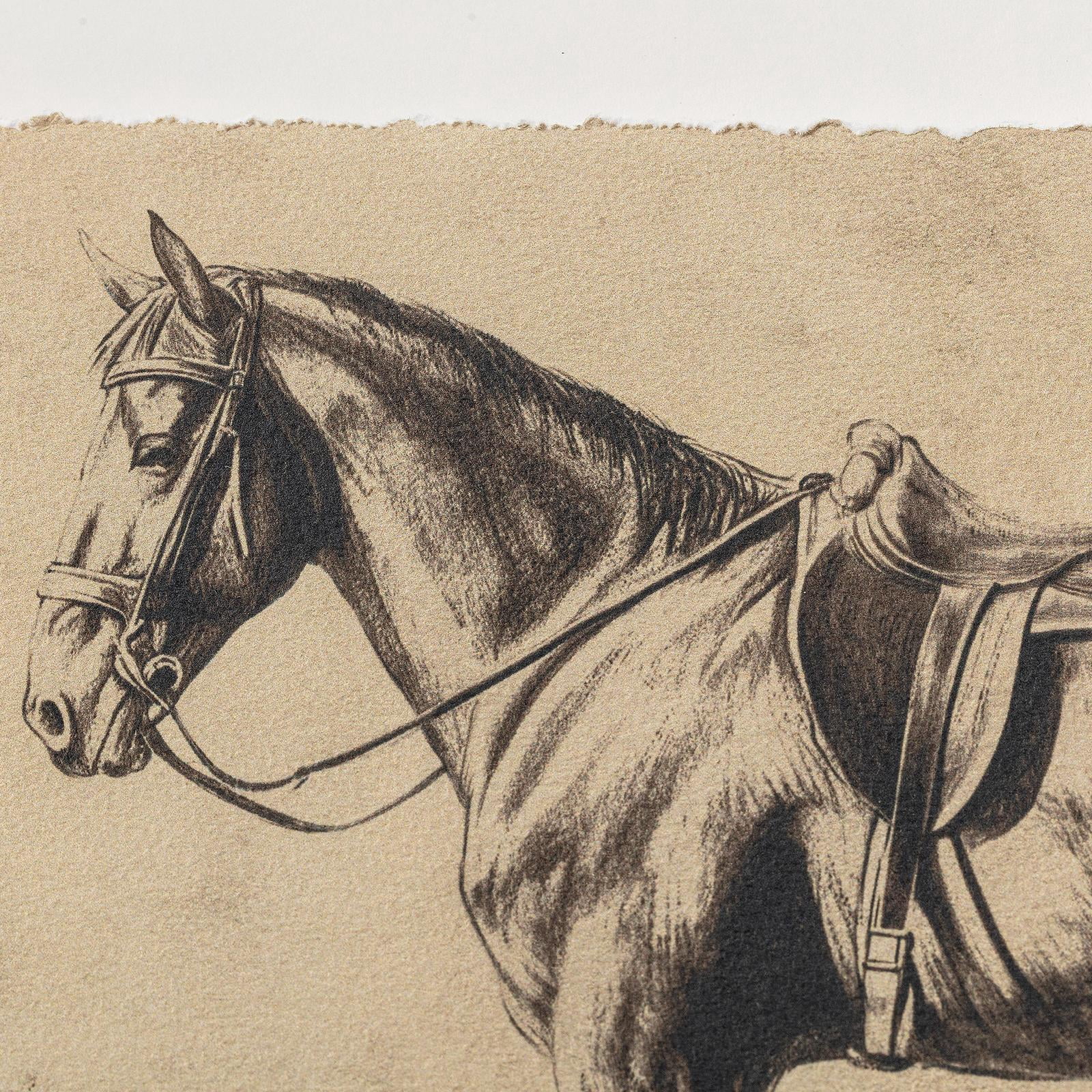 My Texas House Saddled Horse in Sepia Two-Toned Framed Under Glass Wall Art 24x16