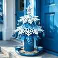 thumbnail image 2 of Christmas Tree Bird Feeder Festive Backyard Holiday Decor, Hanging Reinforced Metal Wild Bird Seed Feeder with Star Topper & Bells for Outdoor Garden Porch Icy Snowflake Feeder, 2 of 3