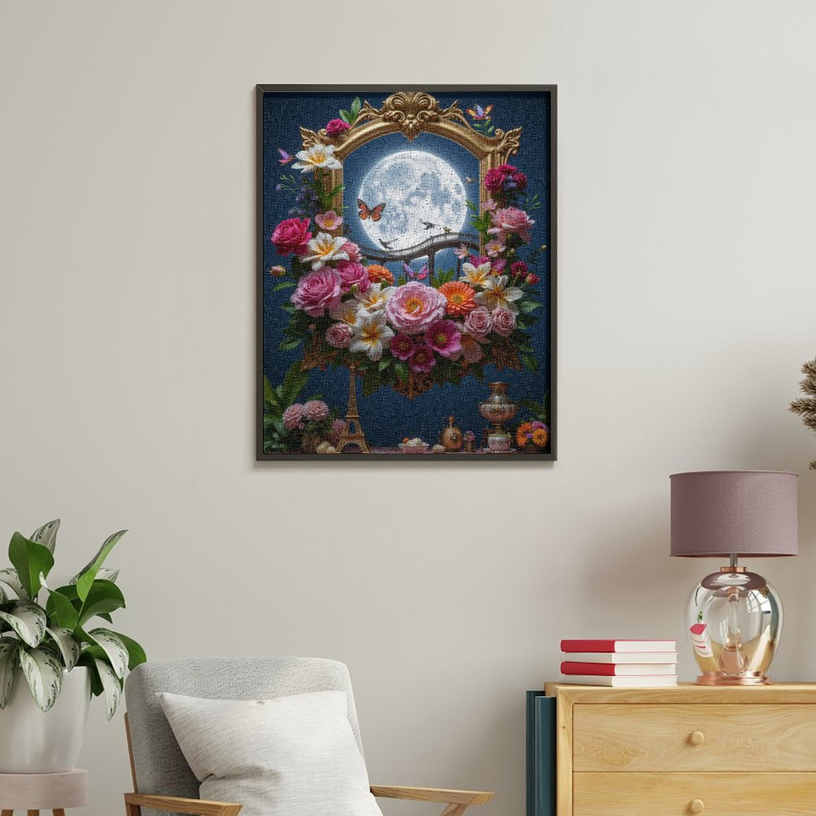 Paint By Numbers Kit for Adults Beginner - Floral Moon Bridge Art Fantasy DIY Canvas Painting Kits for Adults, Frameless Paint By Number for Adults for Home Wall Decor 16x20 Inch