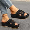 thumbnail image 3 of Rokment Women's Boho Fringed Platform Dress Slip on Sandals 2026 Beach Summer Fashion Casual Tassel Suede Open Toe Chunky Footbed Slides Comfortable Walking Flat Slippers Black Size 9, 3 of 6