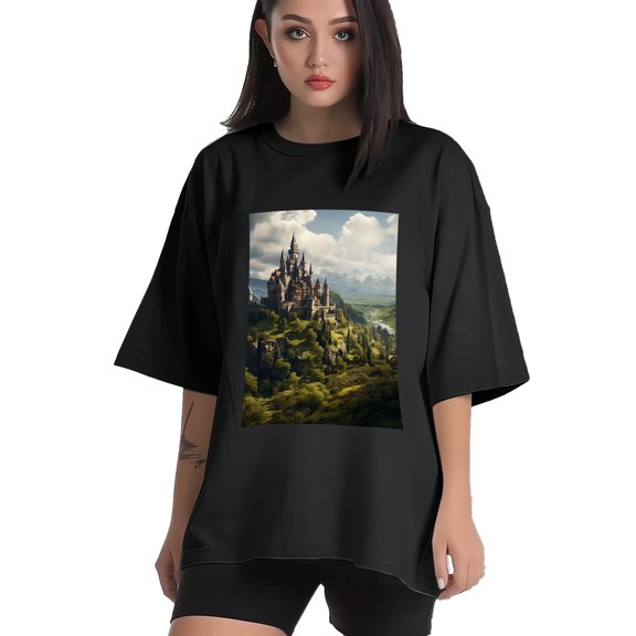 Plus Size Shirt for Women Black Tops for Women Short Sleeves Shirt for Women Castle (51） T Shirt Crewneck Shirt for Women XS