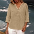 thumbnail image 3 of Dresfit Womens Linen Tops V Neck Button Down Gauze Shirts 2026 Summer 3/4 Sleeve Dressy T Shirts Lightweight Dressy Plus Size Casual Blouses M, 3 of 6