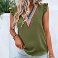 thumbnail image 4 of XFLWAM Womens Contrast Lace V Neck Tank Tops Ruffle Sleeve Summer Blouse Casual Sleeveless Loose Fit Vest Shirts, 4 of 9