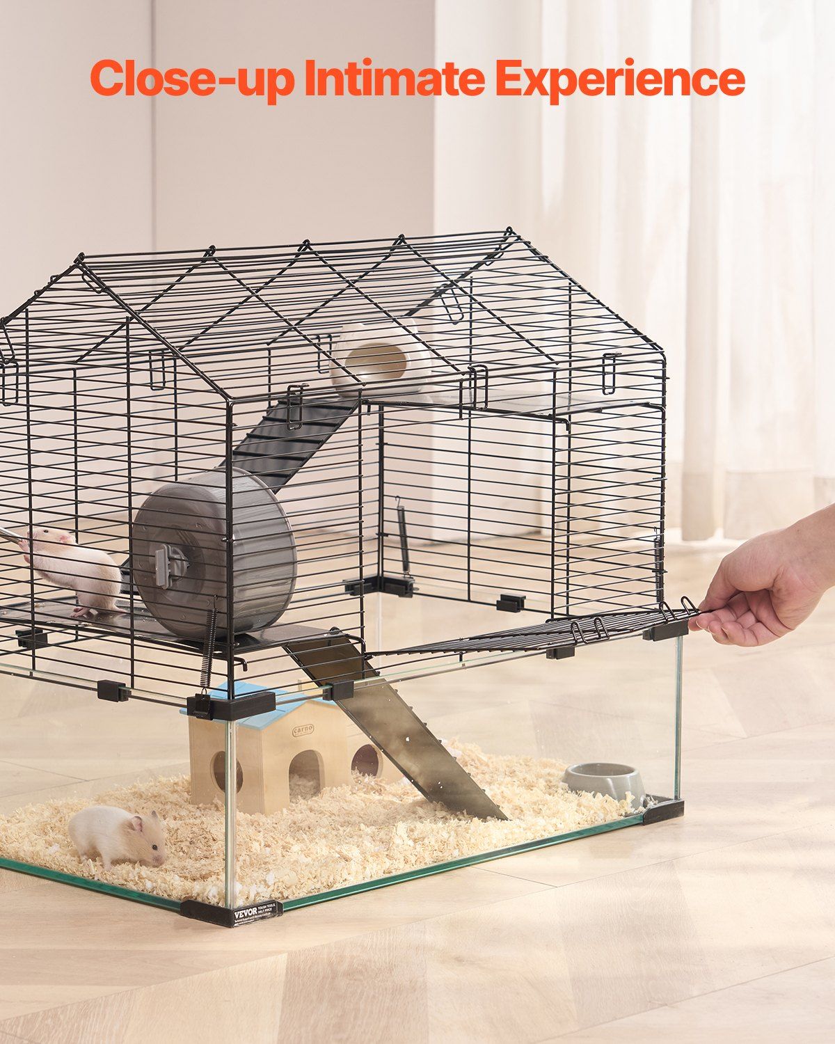 360 Degree View Transparent Hamster Cage 22.8x15x21.3 Inch Ventilated Small Animal Habitat with Water Bottle for Mice Rats Guinea Pigs