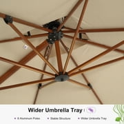 PURPLE LEAF 12FT Deluxe Square Wood Grain Patio Umbrella with Base, Large Offset Cantilever Umbrella with 360° Rotation, Beige