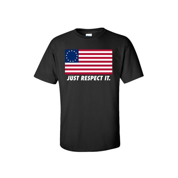 Patriotic Betsy Ross American Flag Just Respect It Adult Short Sleeve T-Shirt-Black-Medium