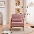 thumbnail image 2 of Upholstered Accent Armchair for Living Room, Modern Linen Indoor Single Leisure Lounge Chair with Oak Armrest & Lumbar Pillow, Wooden Reading TV Arm Chair for Home Apartment Office, Pink, 2 of 7