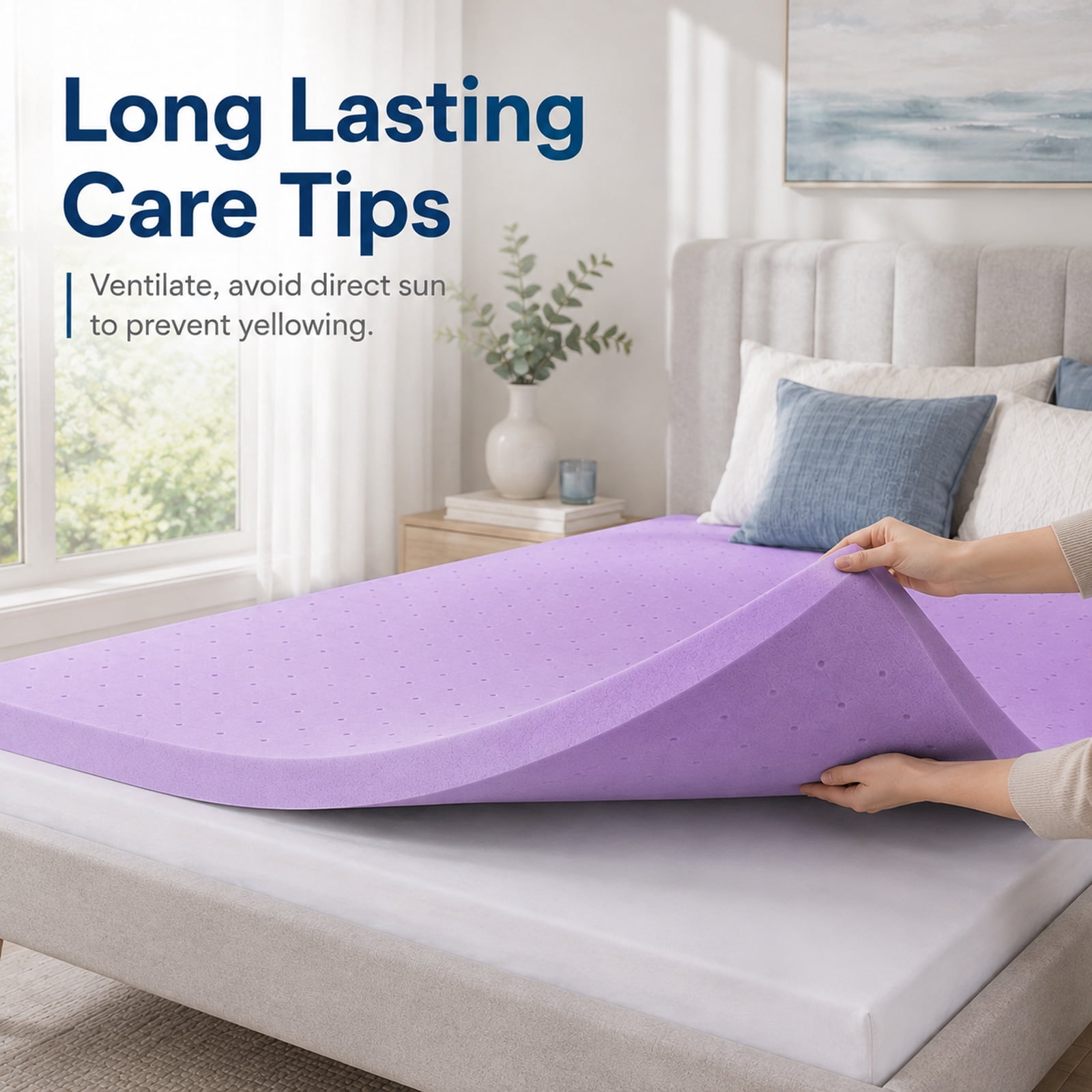 Alvantor 3 Inch Cooling Gel Memory Foam Mattress Topper Pressure Relief Pad, Ventilated Design Bed Topper, Purple
