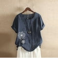 thumbnail image 2 of USSUMA Womens Tops Dressy Casual Summer Plus Size Blouses for Women Cotton Linen Tops Round Neck Comfy Tops Dandelion Print Buttons Decors Dressy Shirt, 2 of 2