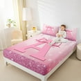 thumbnail image 4 of jejeloiu Monogrammed A Twin Sheet Sets,Cute Girls Bowtie Twin Fitted Sheet,Pink Glitter Print Flat Sheet For Child,Microfiber Room Decorative,3pcs, 4 of 7