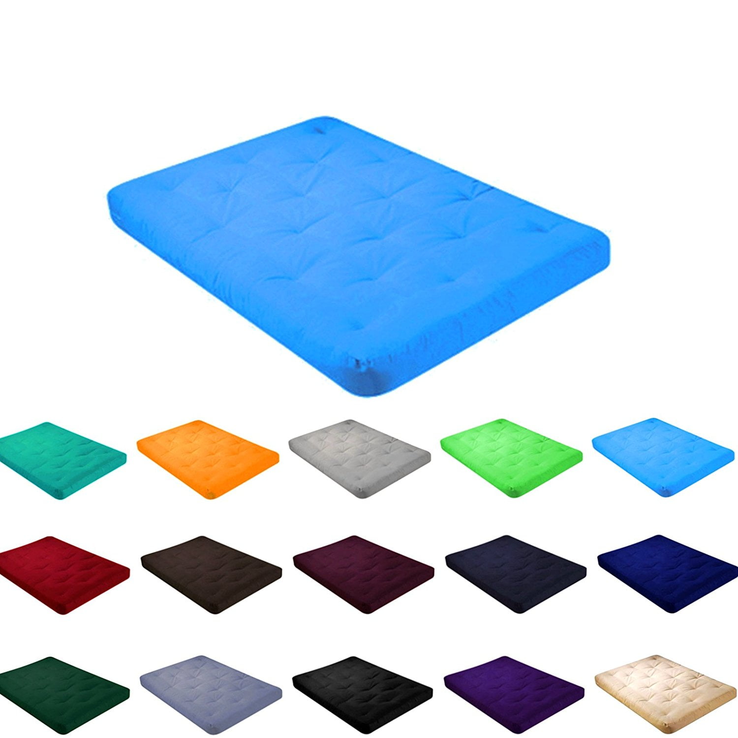 4" All Cotton Futon Mattress With Cover Twin Size Sky Blue