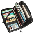 thumbnail image 2 of Cartera Lavemi para mujer, 100% piel, con bloqueo RFID, gran capacidad, cierre, cierre de teléfono, bolso de viaje (tamaño grande, negro guijarro), 2 of 8