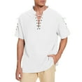 thumbnail image 4 of CBGELRT Mens Shirts Soft Camisas De Hombre Men's V Neck Vintage Lace up Tie Short Sleeve Gothic T Shirt White xxxl, 4 of 5