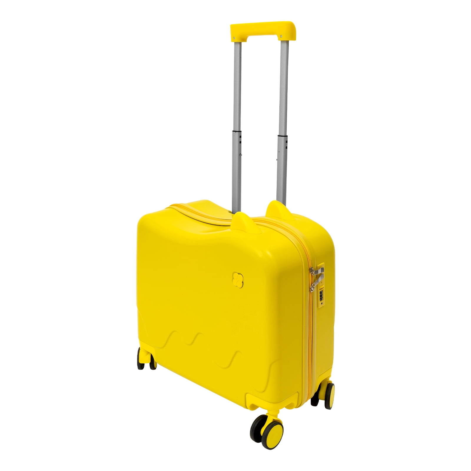 Yellow 18in" Kids Ride-On Suitcase with Wheels & Lock, Cute Lightweight Tow-Along Luggage with Password Lock, Storage Pockets & Universal Wheels