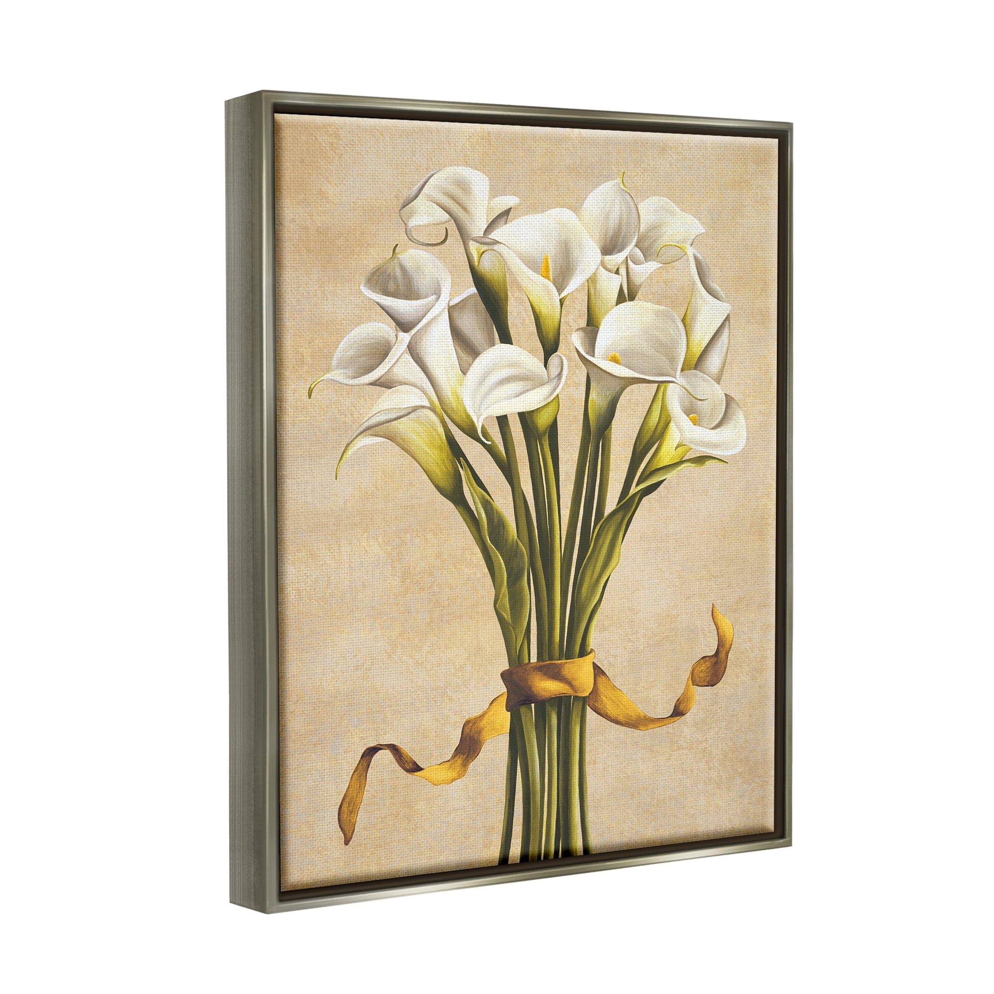 Stupell Industries Vintage Calla Lilies Botanical & Floral Painting Gray Floater Framed Canvas Art Print Wall Art, 17 x 21