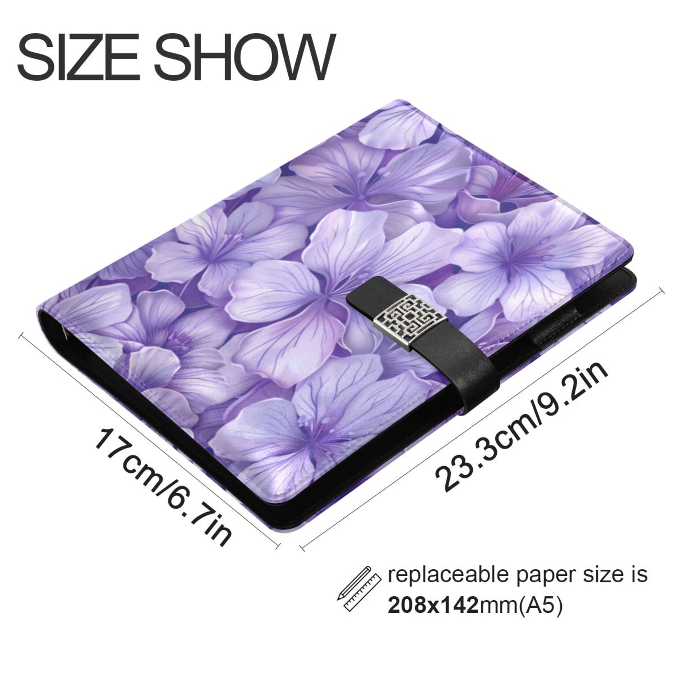 Leather Planner Leather Notebook Notebook Journal Binder Design Pen Pocket Design Convenient for Storage Light Purple Flowers