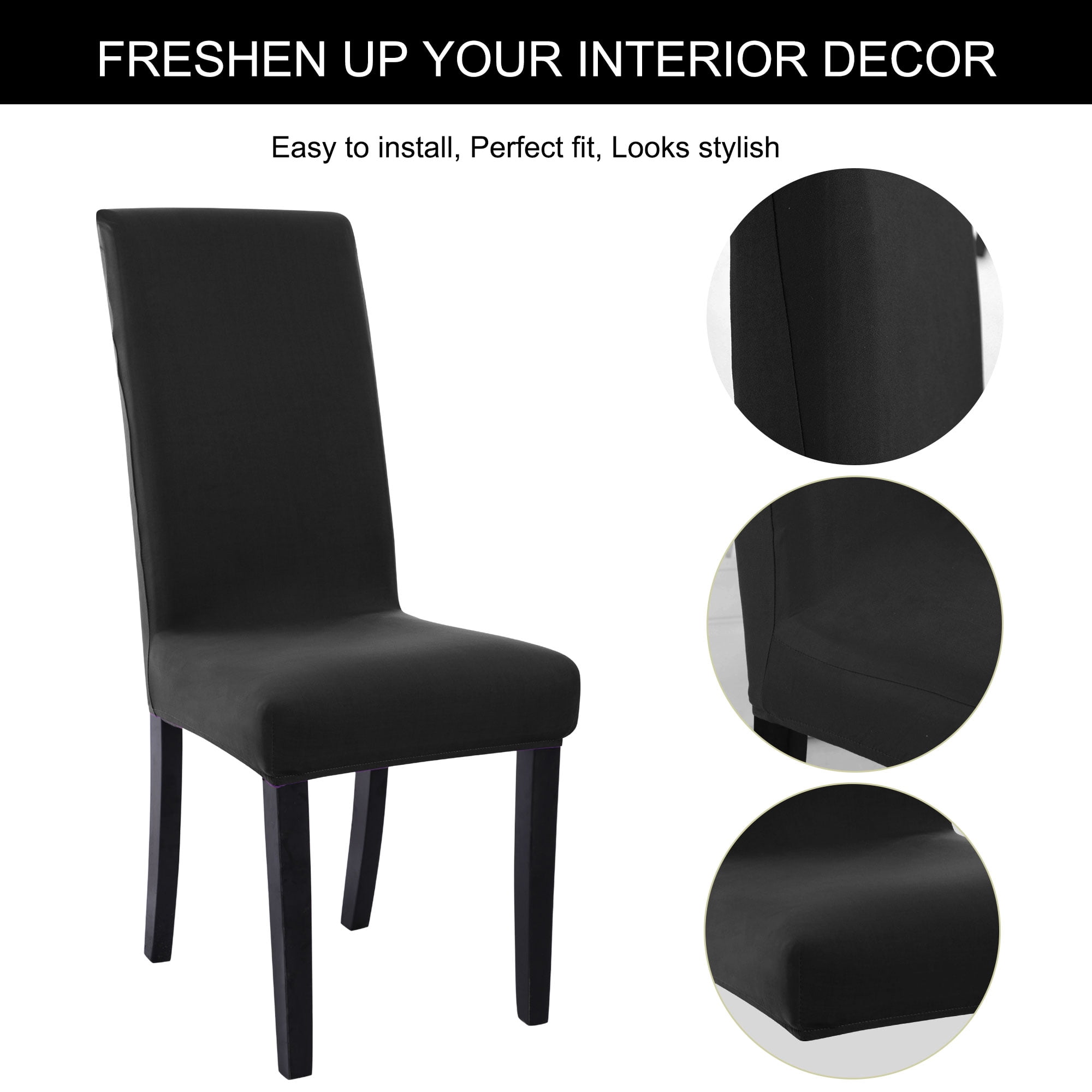 Unique Bargains Spandex Solid  Dining Chair Covers Protector Slipcovers Black 2 Pcs