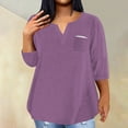 thumbnail image 2 of ADSSDQ Womens Shirts Plus Size 3/4 Sleeve With Pocket Y2K Plain Floral Top V Neck Blouses Dressy Casual Elbow Length Girls' Tops, Tees & Blouses Fall Oversized Sweatshirt Purple 2XL, 2 of 5