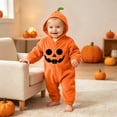 thumbnail image 5 of Xdegoge Newborn Infant Baby Halloween Pumpkin Romper Hooded Fleece Jumpsuit Winking Face Cute Fall Winter Warm Outfit for Boys Girls, 5 of 6