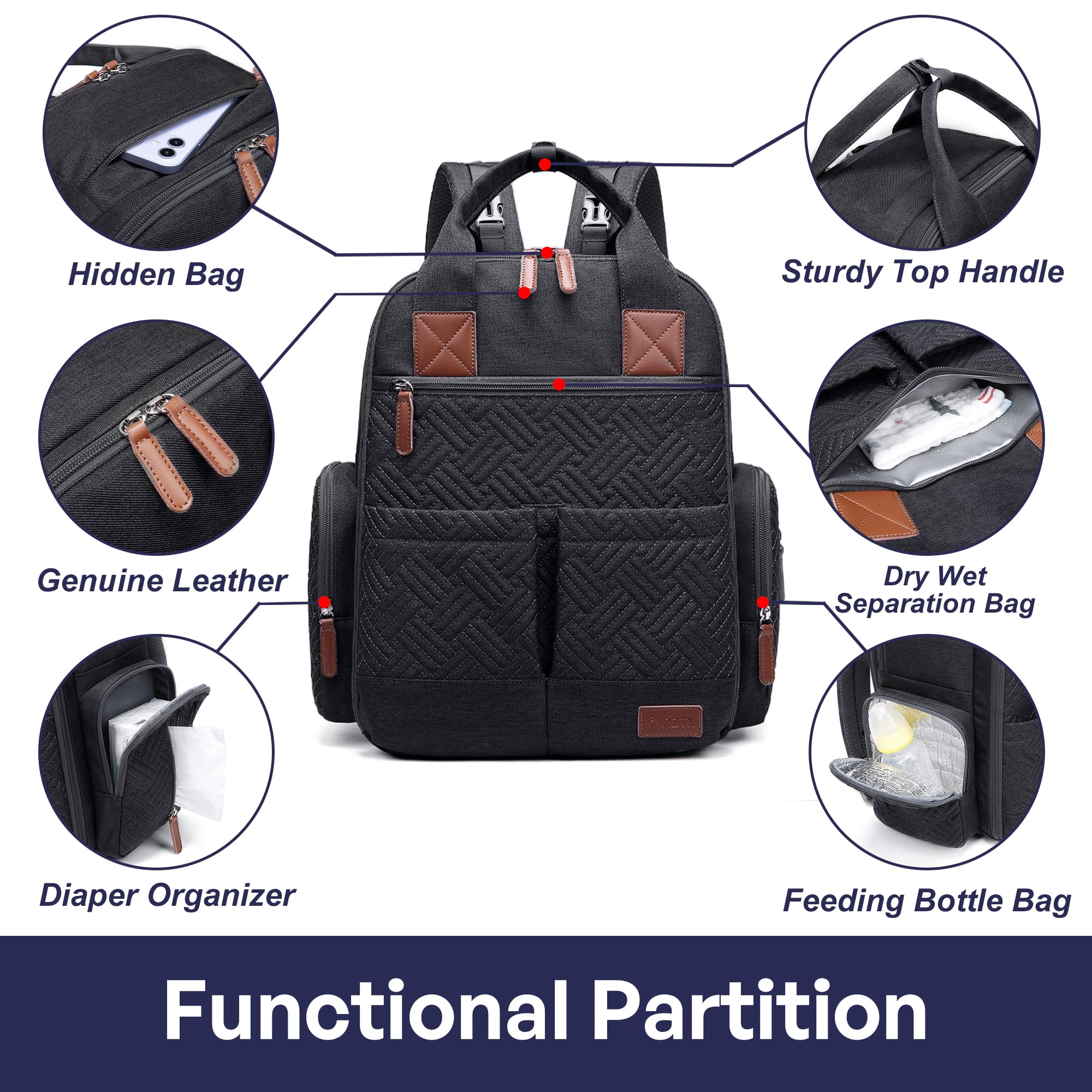 AGUDAN Baby Diaper Backpack Waterproof Maternity Bag Dry&Wet Separation Nappy Bag 12x7x16IN