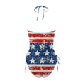 thumbnail image 5 of Bjutir Patriotic Swimsuits For Women Summer Patriotic Plus Size Ruched Usa Flag Print Two Piece Swimsuits Mid Waisted Halter Neck Beach Vacation Swimwear Women Tankini Set Sky Blue L, 5 of 5