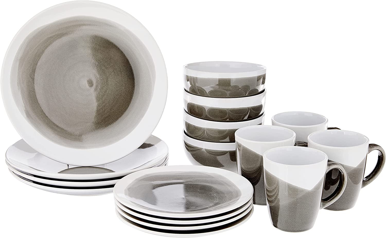 Ceramic Bowls and Plates Set Bosmarlin Stoneware Dinnerware Set Service for 4 12 Piece Reactive Glaze Microwave and Dishwasher Safe Grayish Green 