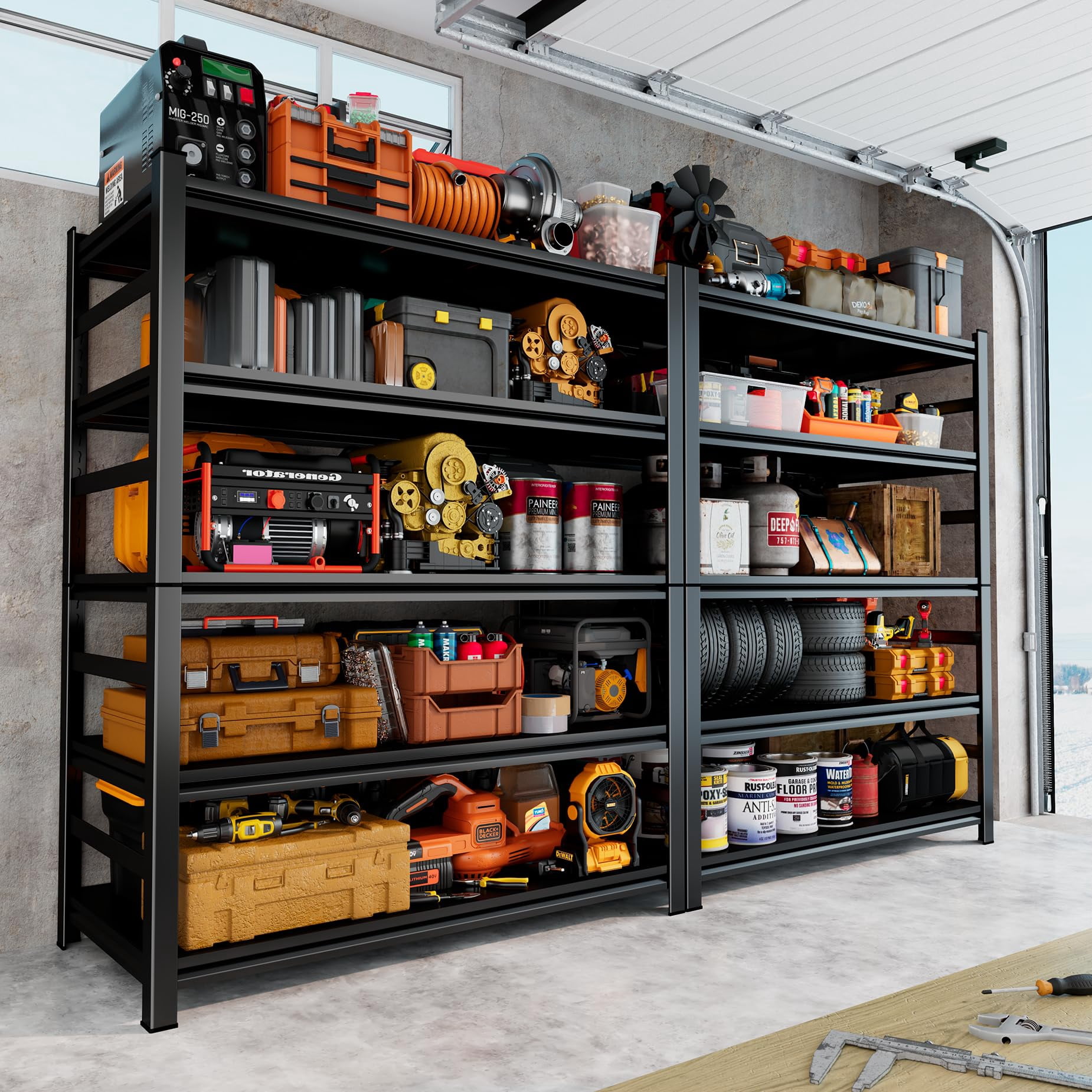 87" H Garage Shelving Unit and Storage, 5-Tier Heavy-Duty Adjustable Shelf Easy Assembly, Steel Shelves for Storage, Metal Garage Shelving for Industrial, Warehouse, Basement, Pantry, Black