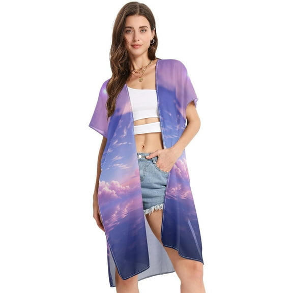 Purple Starry Sky Women Swimsuit Cover up V Neck Beach Dress Short Sleeve Vacation Outfits Swimwear