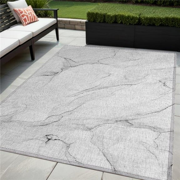 HomeRoots 560179 5 x 8 ft. Beige Ivory & Gray Abstract Washable Non Skid Indoor Outdoor Rectangle Machine Woven Area Rug