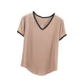 thumbnail image 2 of KIHOUT Womens' Casual V-Neck Loose Short Sleeve Leopard Patchwork Top/Shirt Summer Clearance, 2 of 5