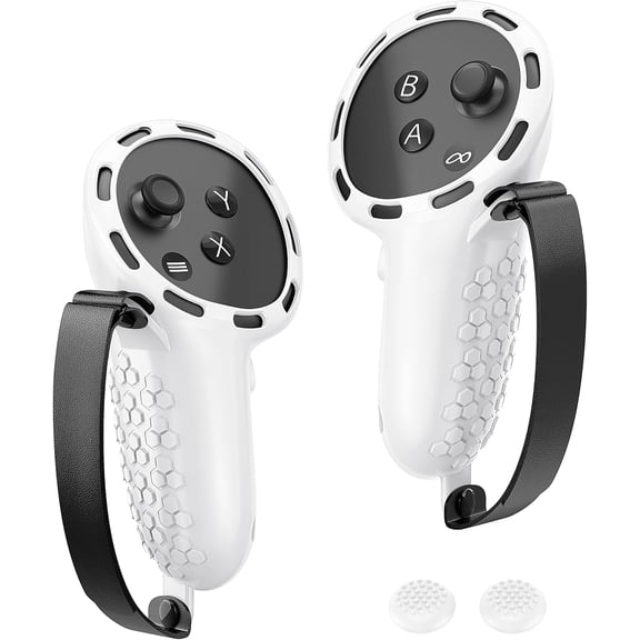 Controller Grip for Meta Quest 3S Oculus Quest 3 VR Grips Cover for VR Touch Controllers Straps Silicone Covers Protector with Non-Slip Thumbstick Covers 1Pair White