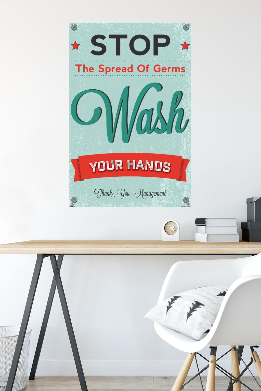 Stop The Spread of Germs - Wash Your Hands Wall Poster with Push Pins, 22.375" x 34"