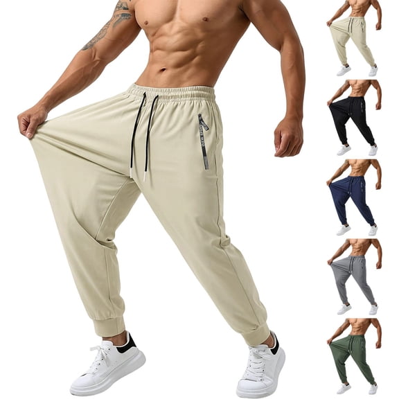 Men's Casual Quick Dry Joggers Pants Elastic Waist Stretch Lightweight Athletic Workout Pants with Zipper Pockets