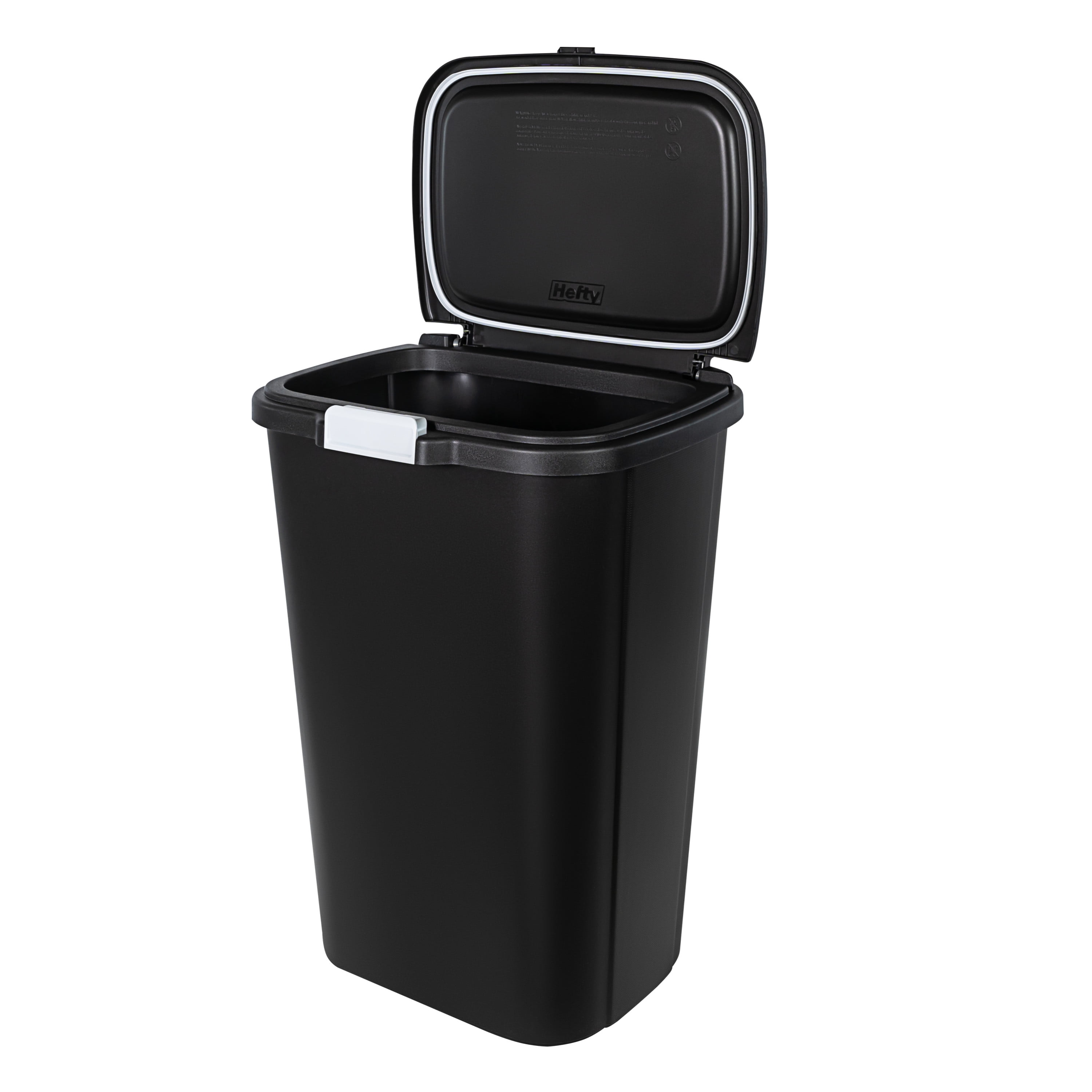 Hefty Kitchen Trash Can, 13 Gallon Plastic Odor Block Touch Top Garbage Bin with Push Button Lid, Black