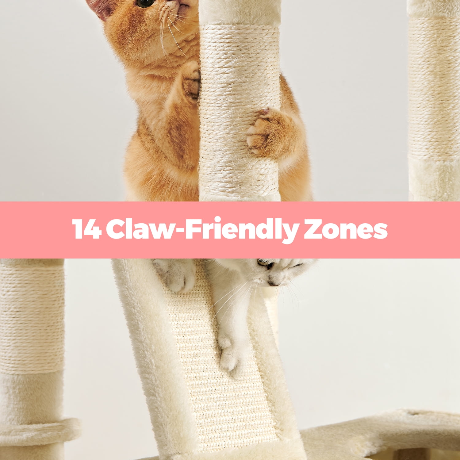 LEDREM 81.1-Inch Cat Tree Tower with 13 Scratching Posts & Hammock - Multi-Level Cat Condo with 2 Perches & Caves for Large Cats, Beige