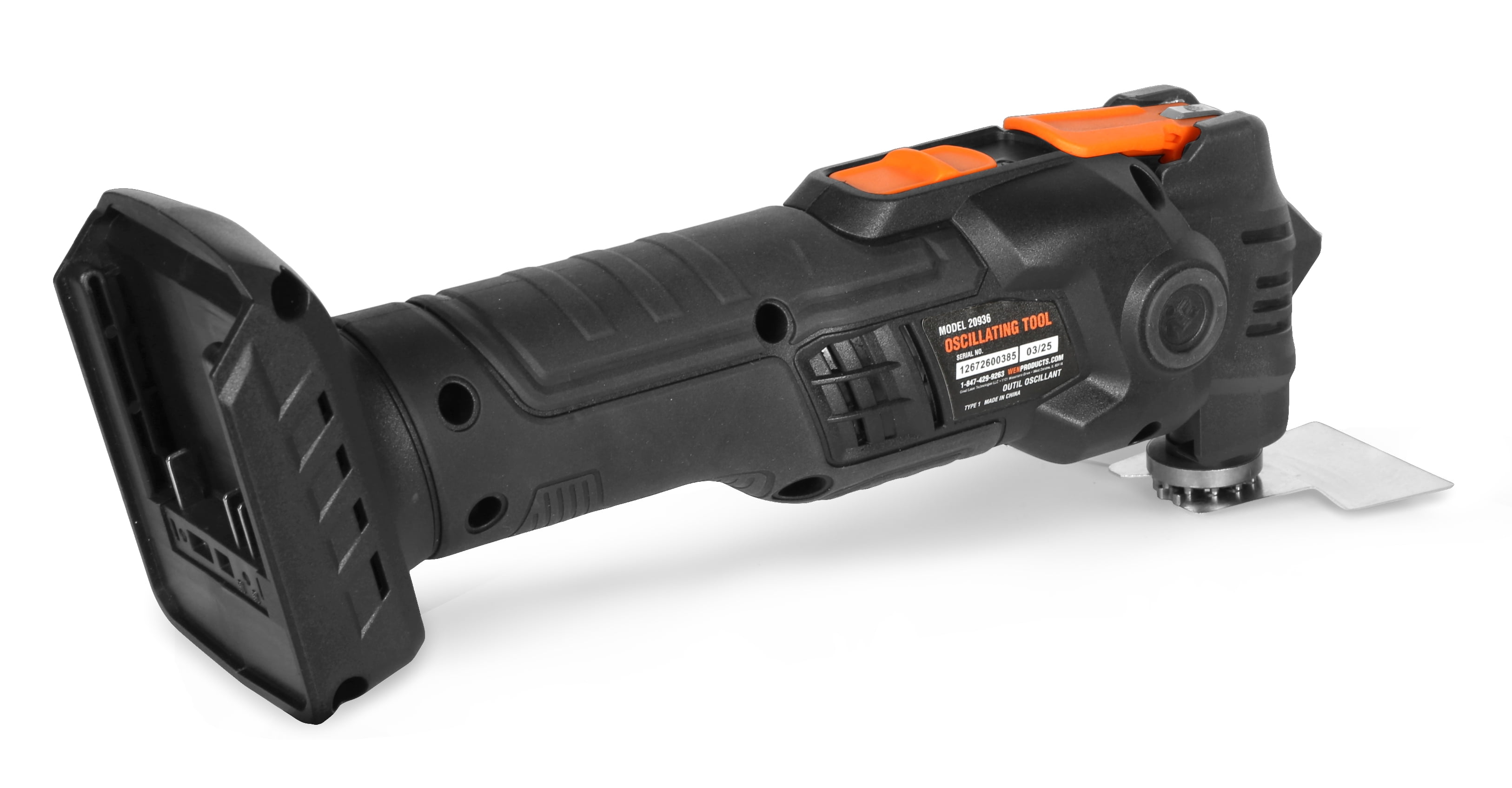 WEN 20V Max Cordless Brushless Variable Speed Multi-Function Oscillating Tool with Anti-Vibration System and Accessories (Tool Only - Battery Not Included) (20936BT)