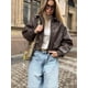 thumbnail image 2 of Chaqueta corta elegante de piel sintética con cuello vuelto para mujer, chaquetas cortas informales de manga larga con cremallera, prendas de vestir exteriores para mujer 2024, 2 of 5