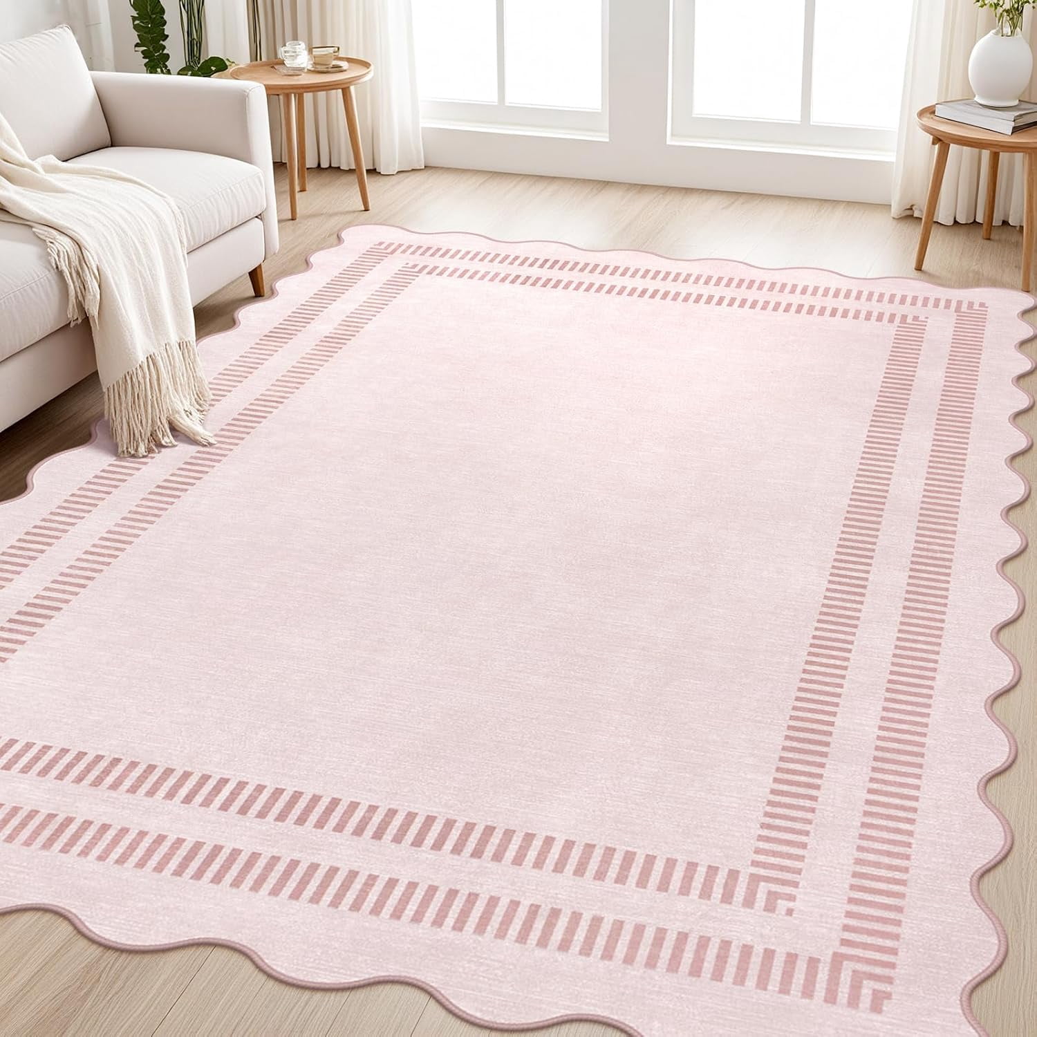 Area Rugs 5ft Living Room Washable Modern Rug, Neutral Beige Soft Non Slip Rugs Stain Resistant Indoor Carpet for Bedroom Dining Room Nursery Home Office