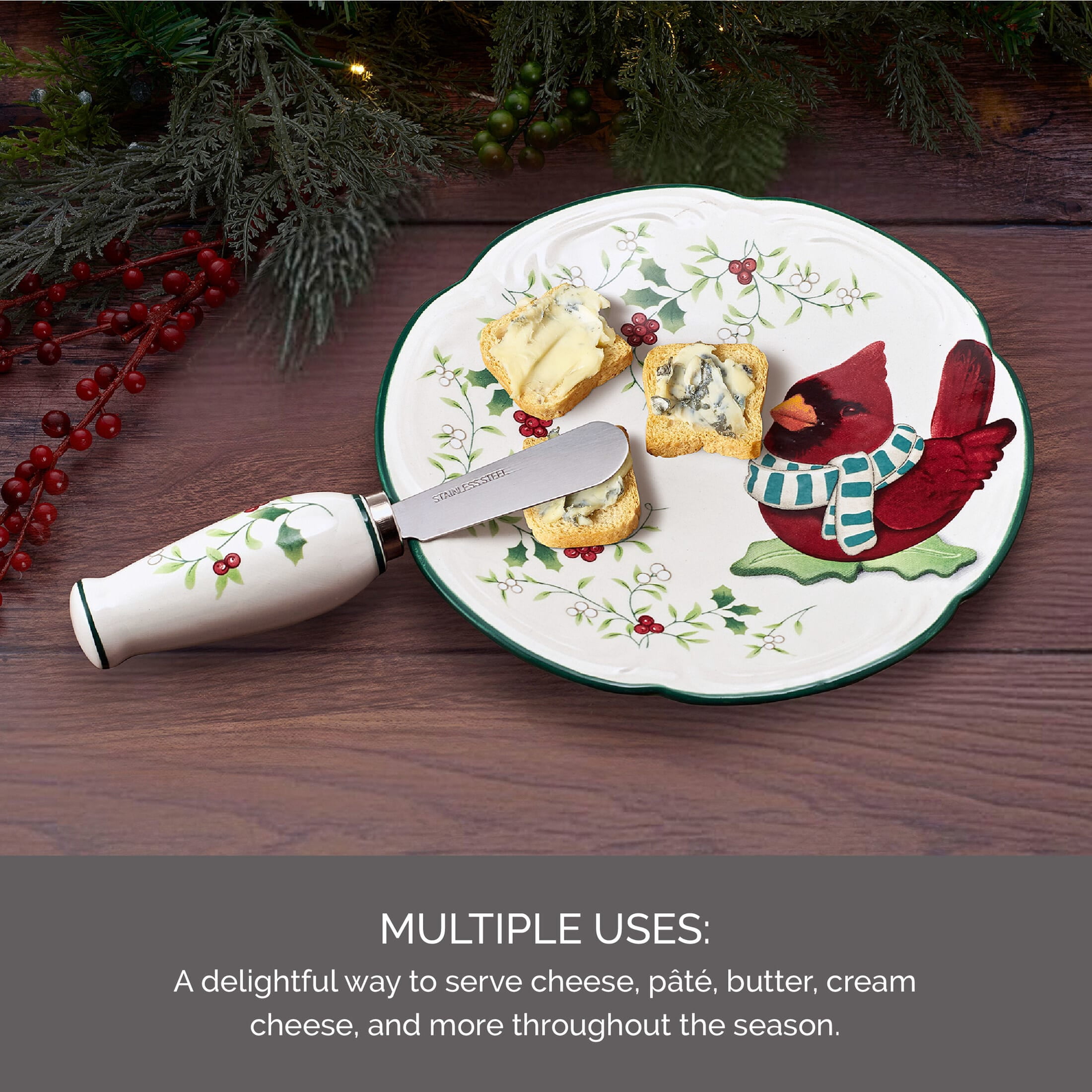 Pfaltzgraff Winterberry 6 in Dolomite Appetizer Plate with Spreader Cardinal Dolomite